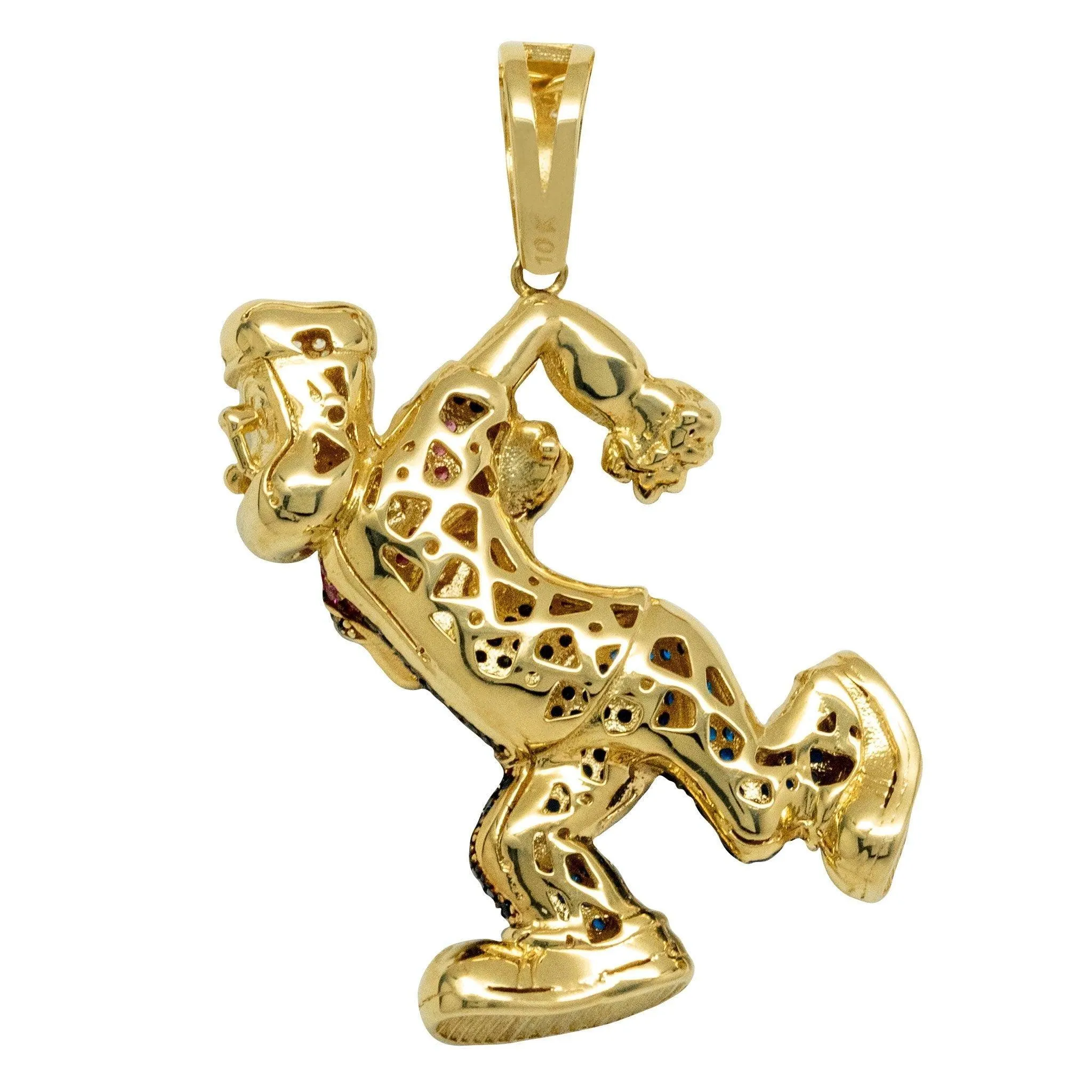 1 3/4" Popeye the Sailor CZ Pendant Solid 10K Yellow Gold