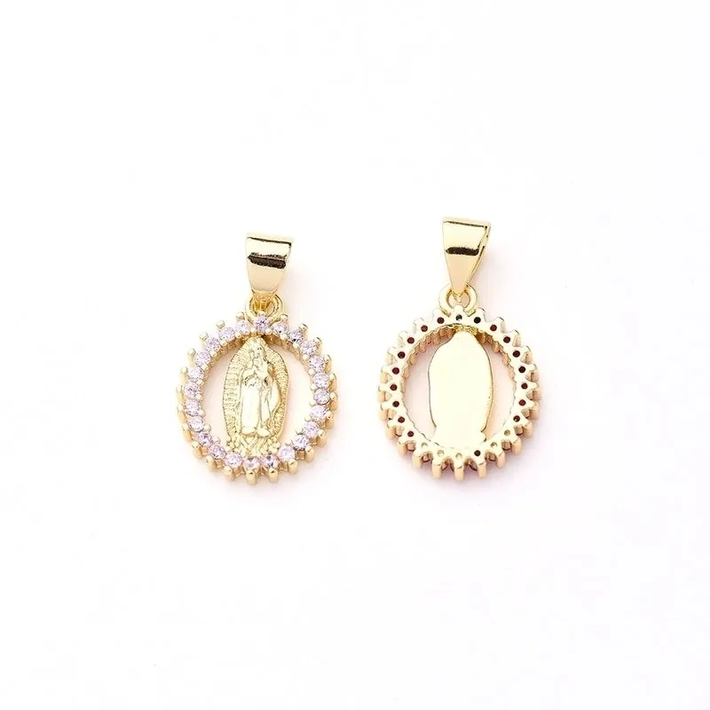 1 Pc/Package 16x12mm 5x3.5mm Copper Zircon Gold Plated Portrait Oval Polished Pendant