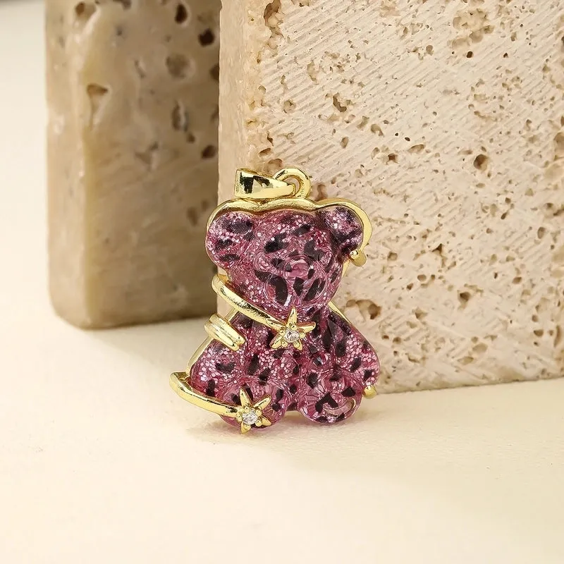 1 PCS/Package Synthetic Resin Copper Resin Copper Zircon 18K Gold Plated Bear Pendant