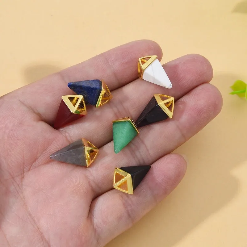 1 Piece Natural Stone Copper Agate Opal Pyramid Pendant Earring Findings