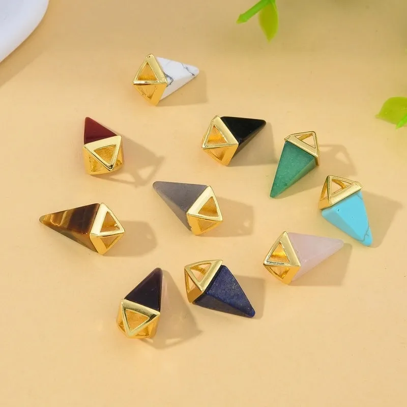 1 Piece Natural Stone Copper Agate Opal Pyramid Pendant Earring Findings