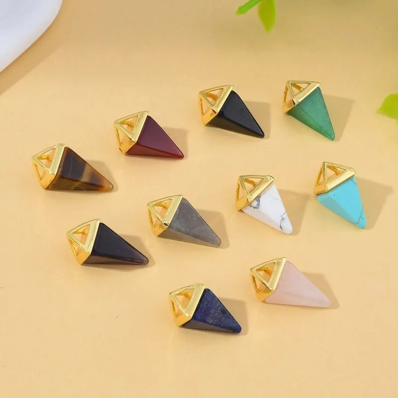 1 Piece Natural Stone Copper Agate Opal Pyramid Pendant Earring Findings