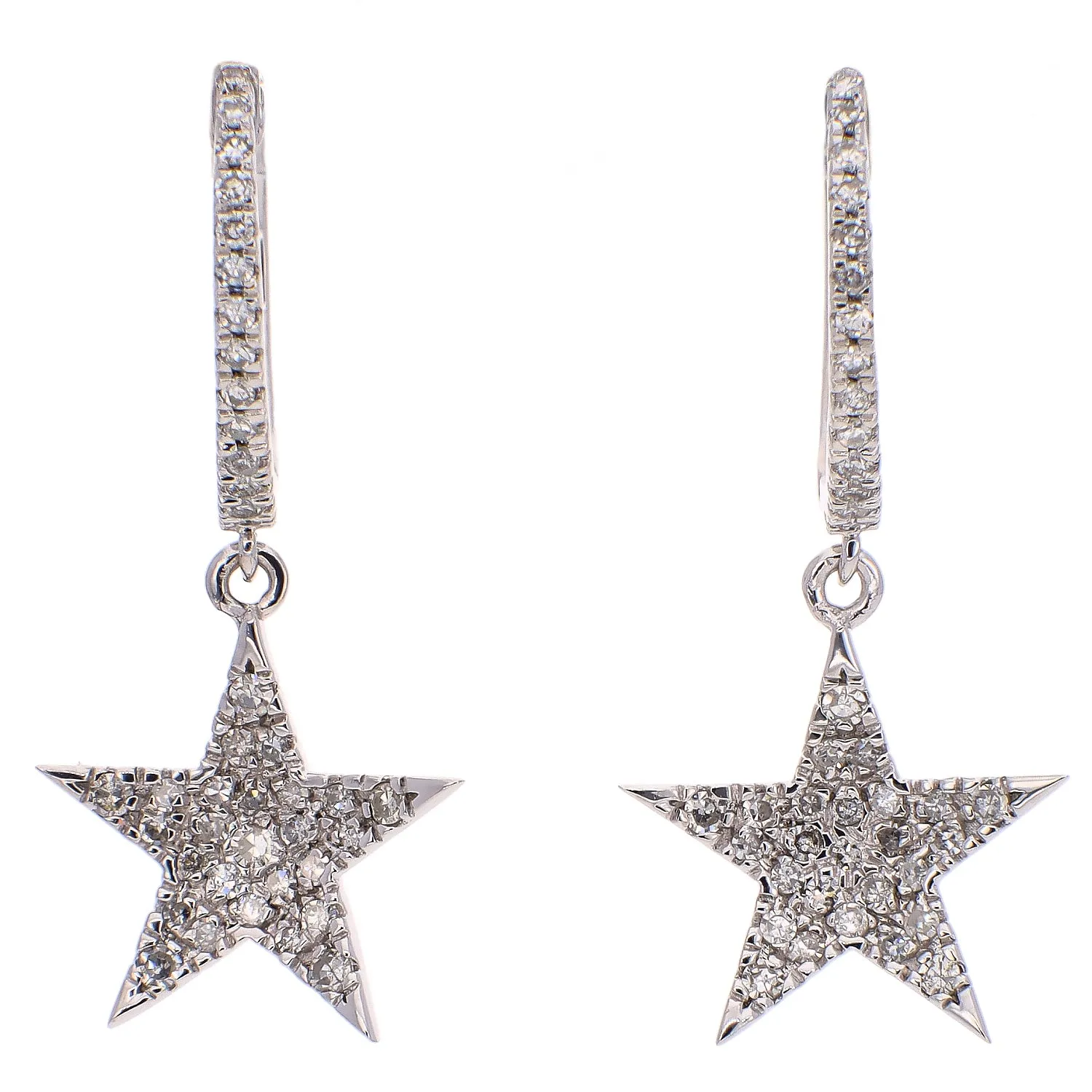 10K White Gold Diamond Star Dangle Earrings