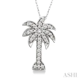 1/10 Ctw Palm Tree Single Cut Diamond Pendant in 10K White Gold with Chain