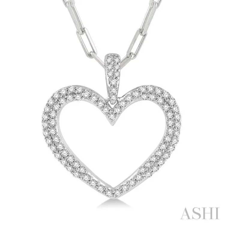 1/2 ctw Round Cut Diamond Heart Pendant With Chain in 14K White Gold