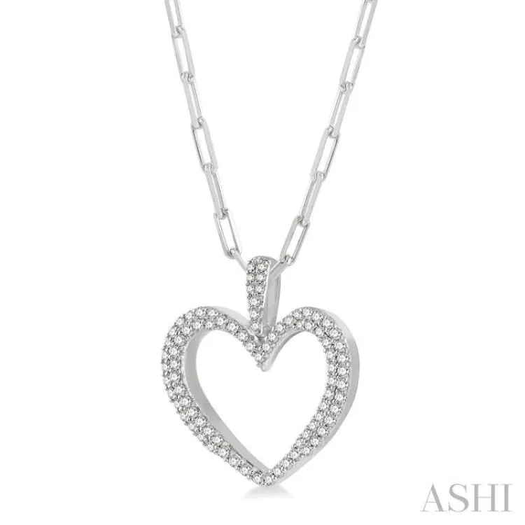 1/2 ctw Round Cut Diamond Heart Pendant With Chain in 14K White Gold