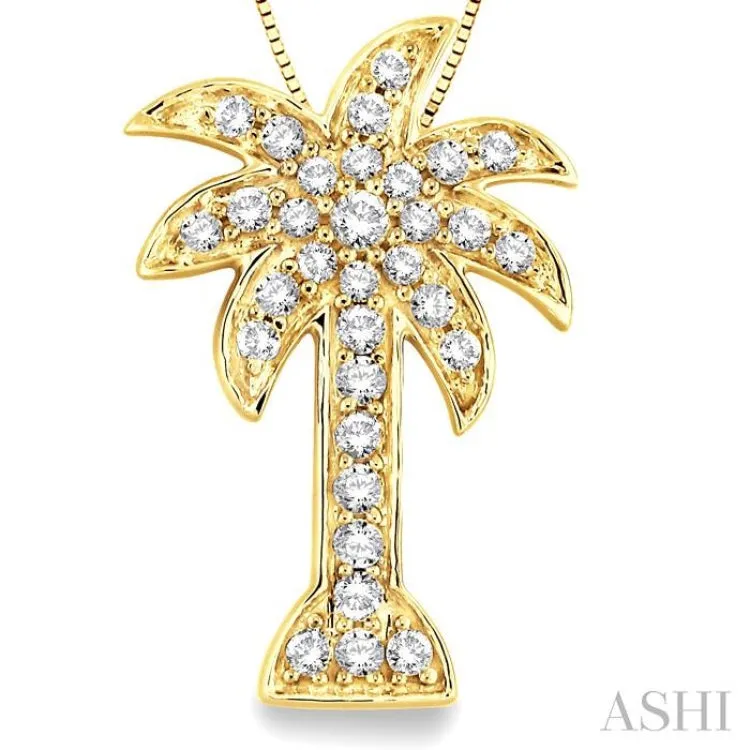 1/2 Ctw Round Cut Diamond Palm Tree Pendant in 14K Yellow Gold with Chain