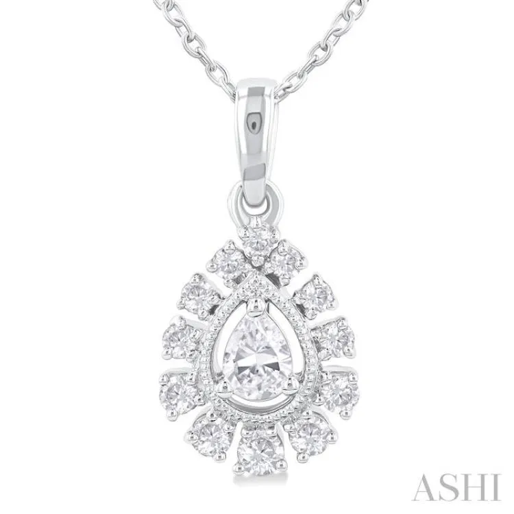 1/3 Ctw Pear and Round Cut Diamond Fashion Pendant With Chain in 14K White Gold