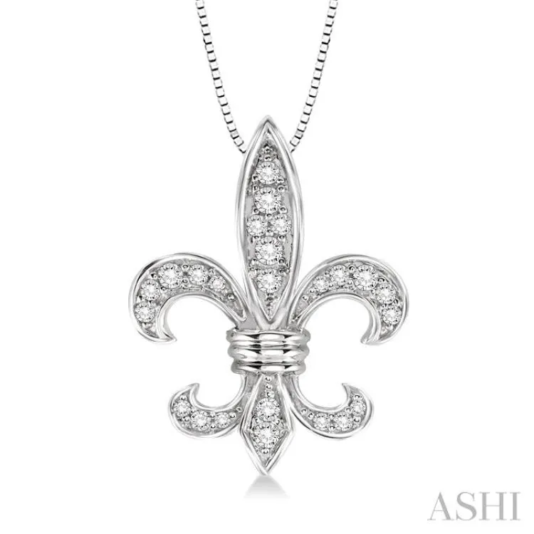 1/4 Ctw Round Cut Diamond Fleur De Lis Pendant in 14K White Gold with Chain