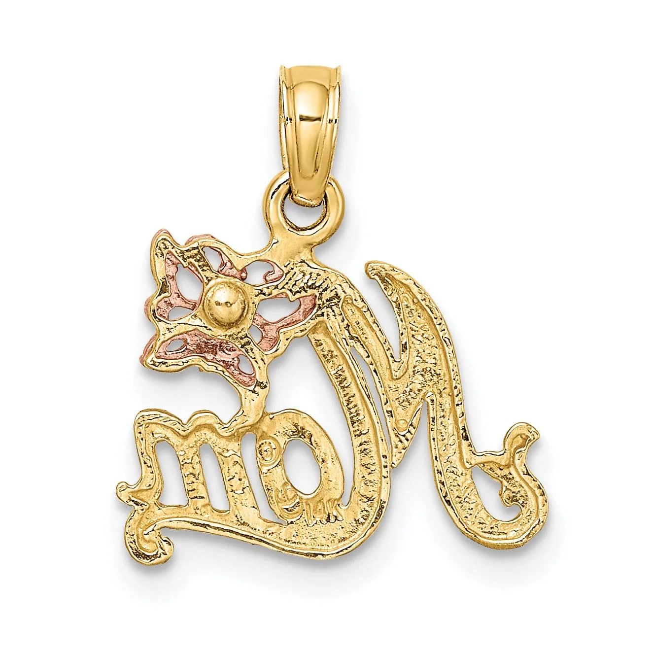 14k Two-Tone Gold Polished Finish Script MOM with Butterfly Design Charm Pendant