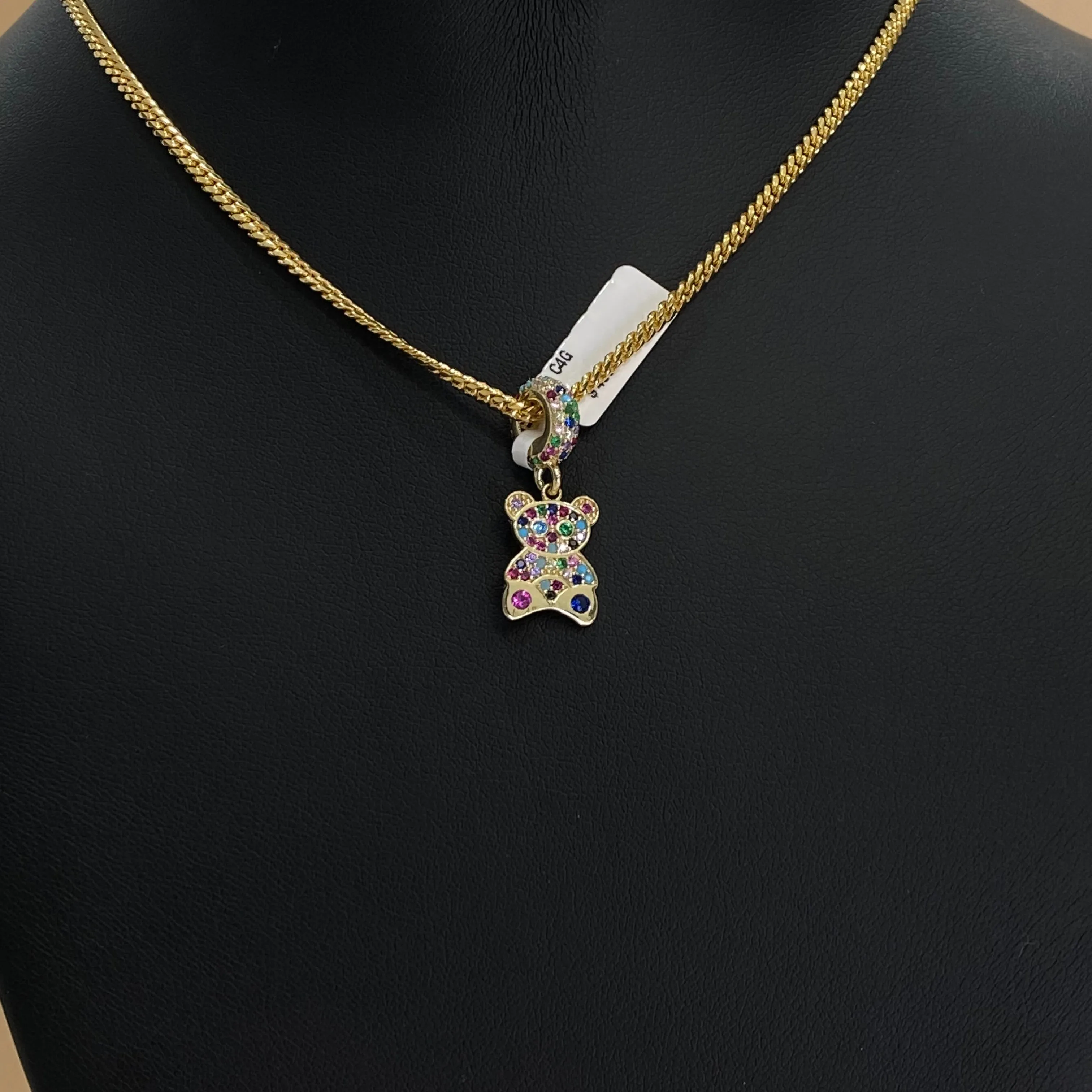 14K Yellow Gold Colorful Bear Pendant With Zirconia / 2.2gr