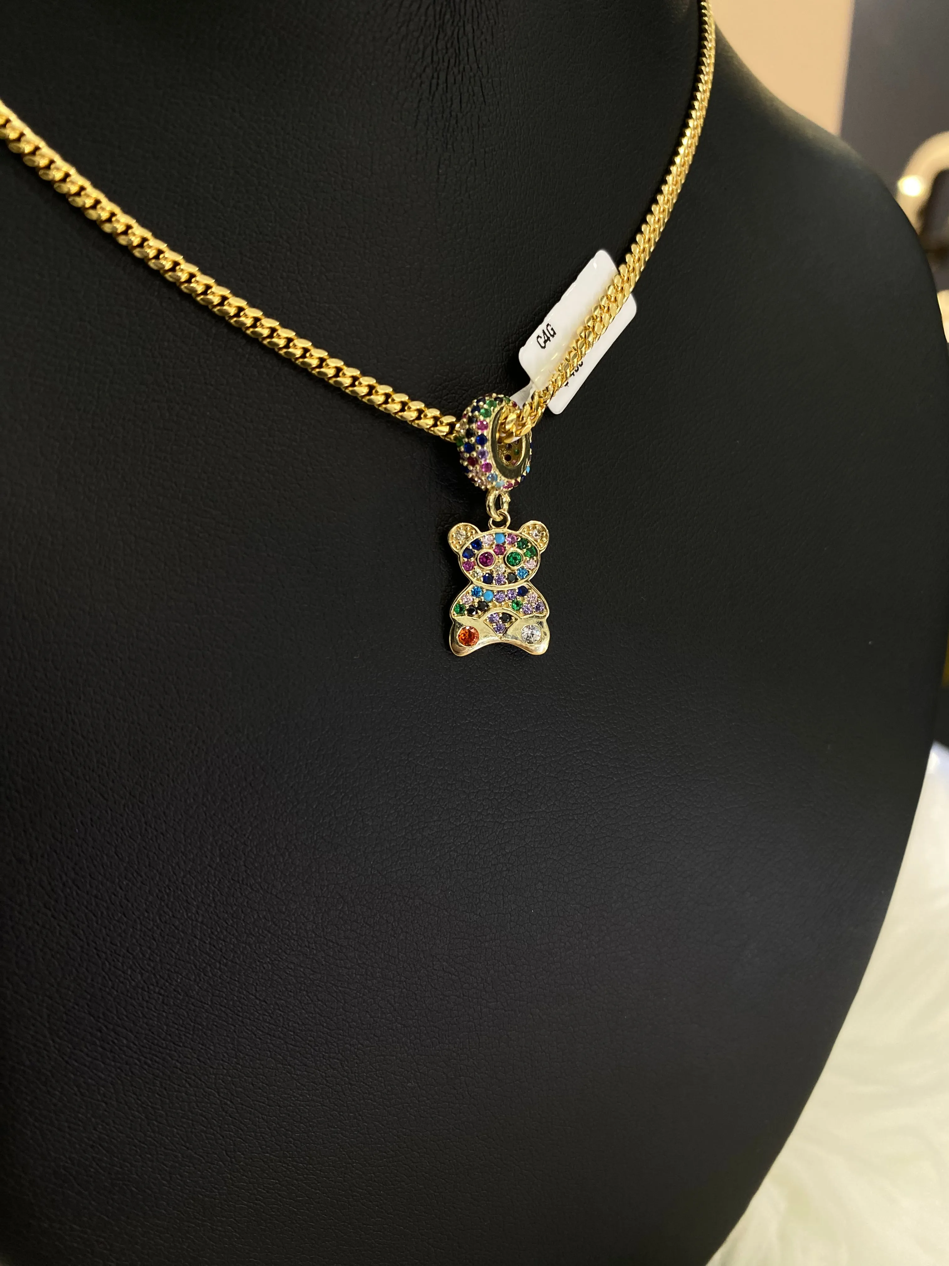 14K Yellow Gold Colorful Bear Pendant With Zirconia / 2.2gr