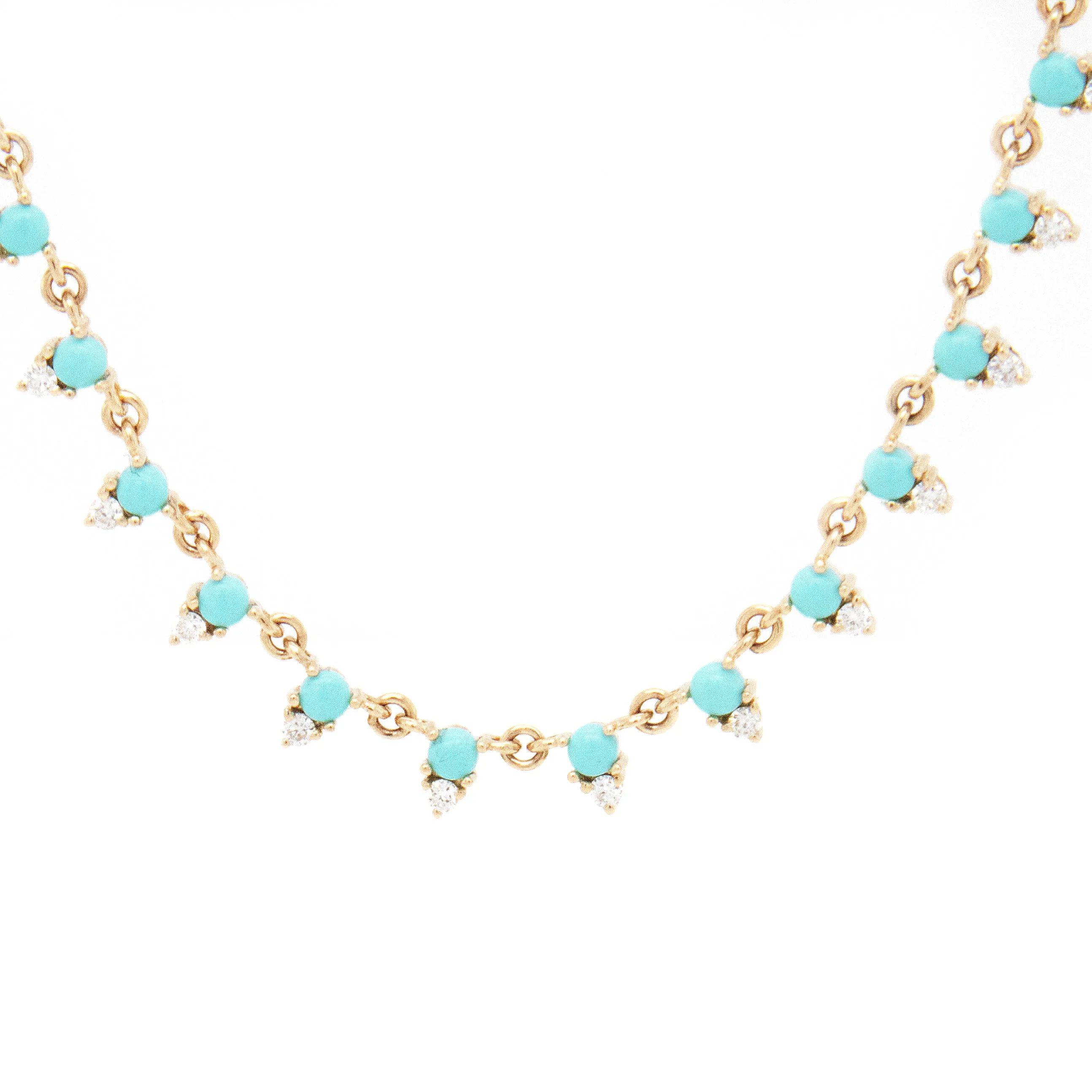 14k Yellow Gold Diamond & Turquoise Necklace