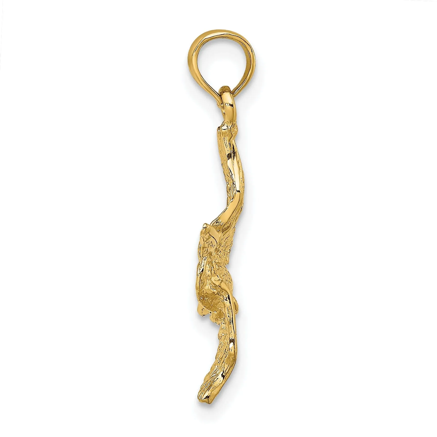 14K Yellow Gold Polished Textured Finish 3-Dimensional Pelican Flying Charm Pendant