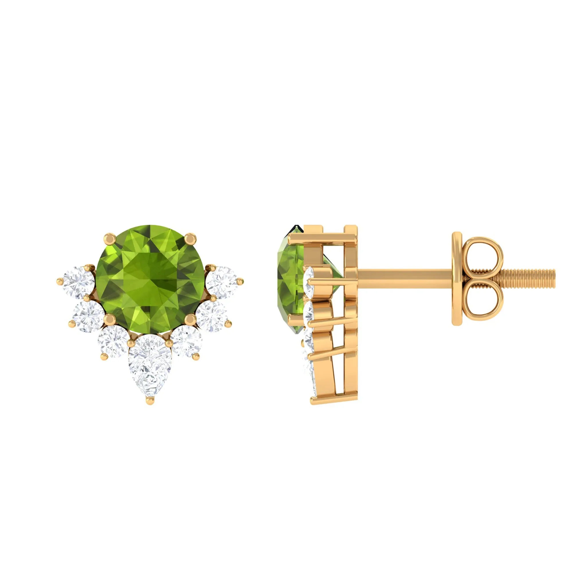 1.50 CT Peridot and Diamond Classic Stud Earrings with Half Halo