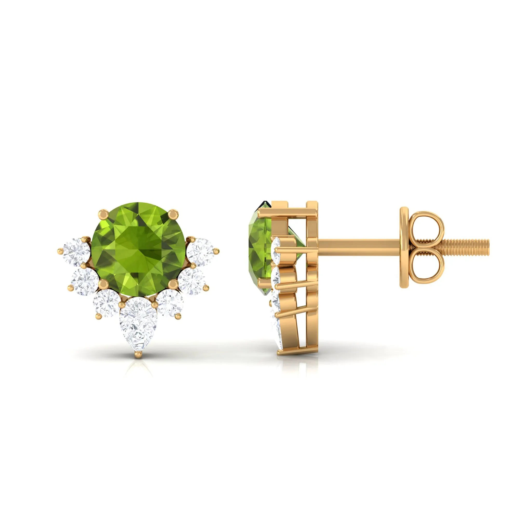 1.50 CT Peridot and Diamond Classic Stud Earrings with Half Halo