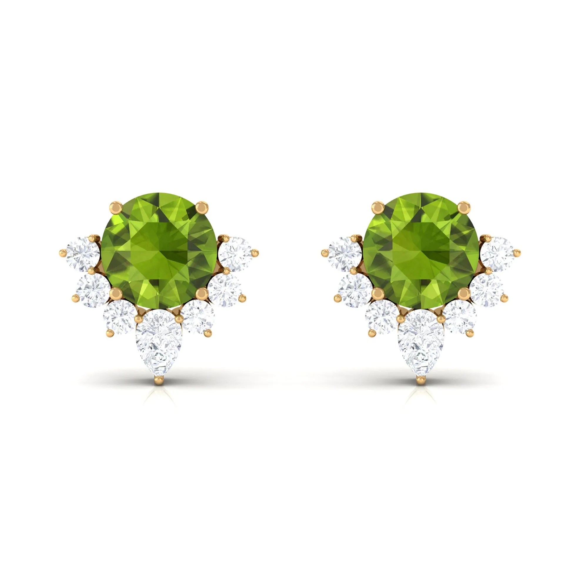 1.50 CT Peridot and Diamond Classic Stud Earrings with Half Halo