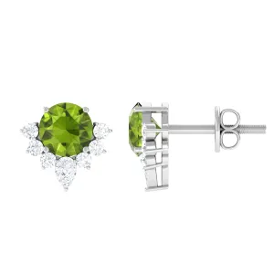 1.50 CT Peridot and Diamond Classic Stud Earrings with Half Halo