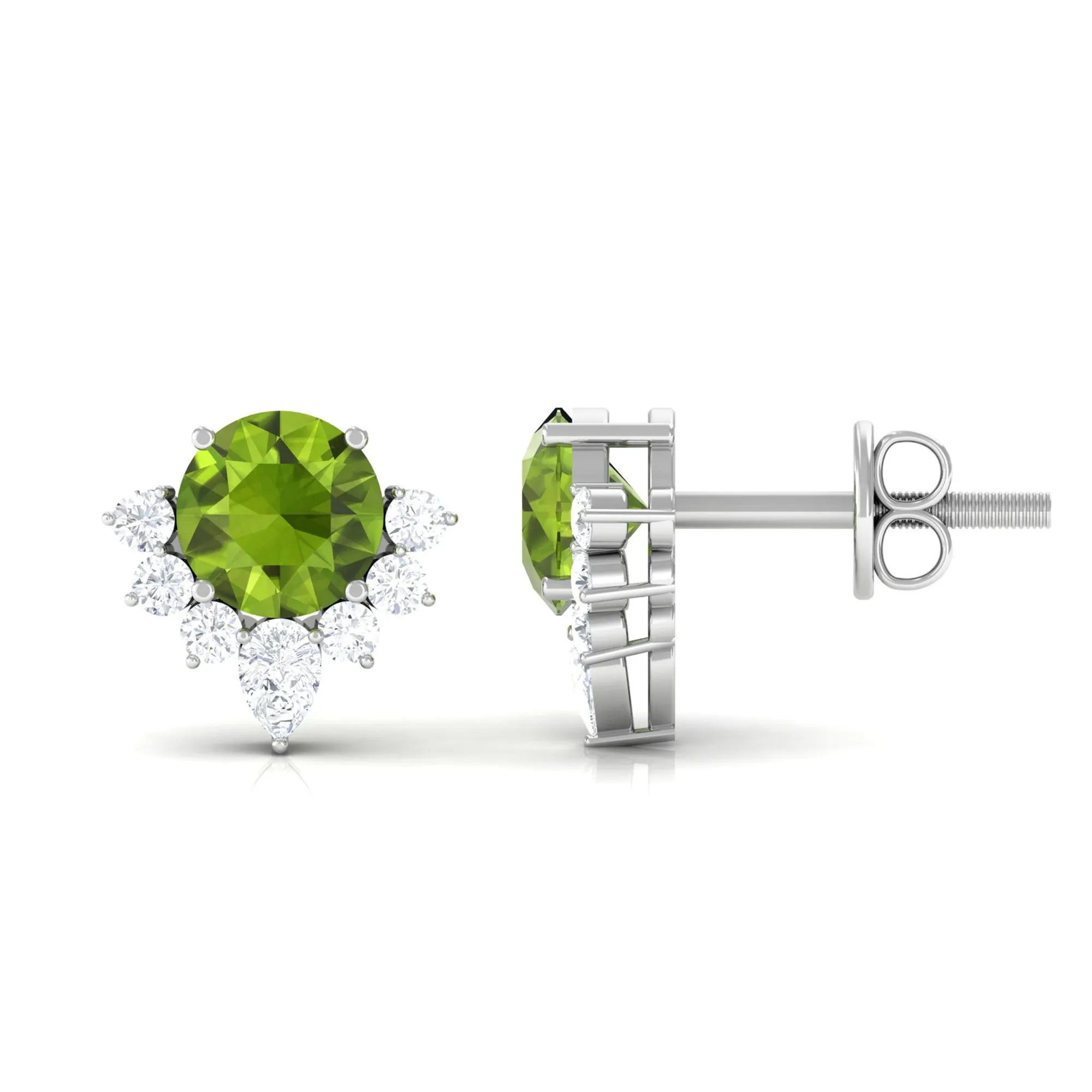 1.50 CT Peridot and Diamond Classic Stud Earrings with Half Halo