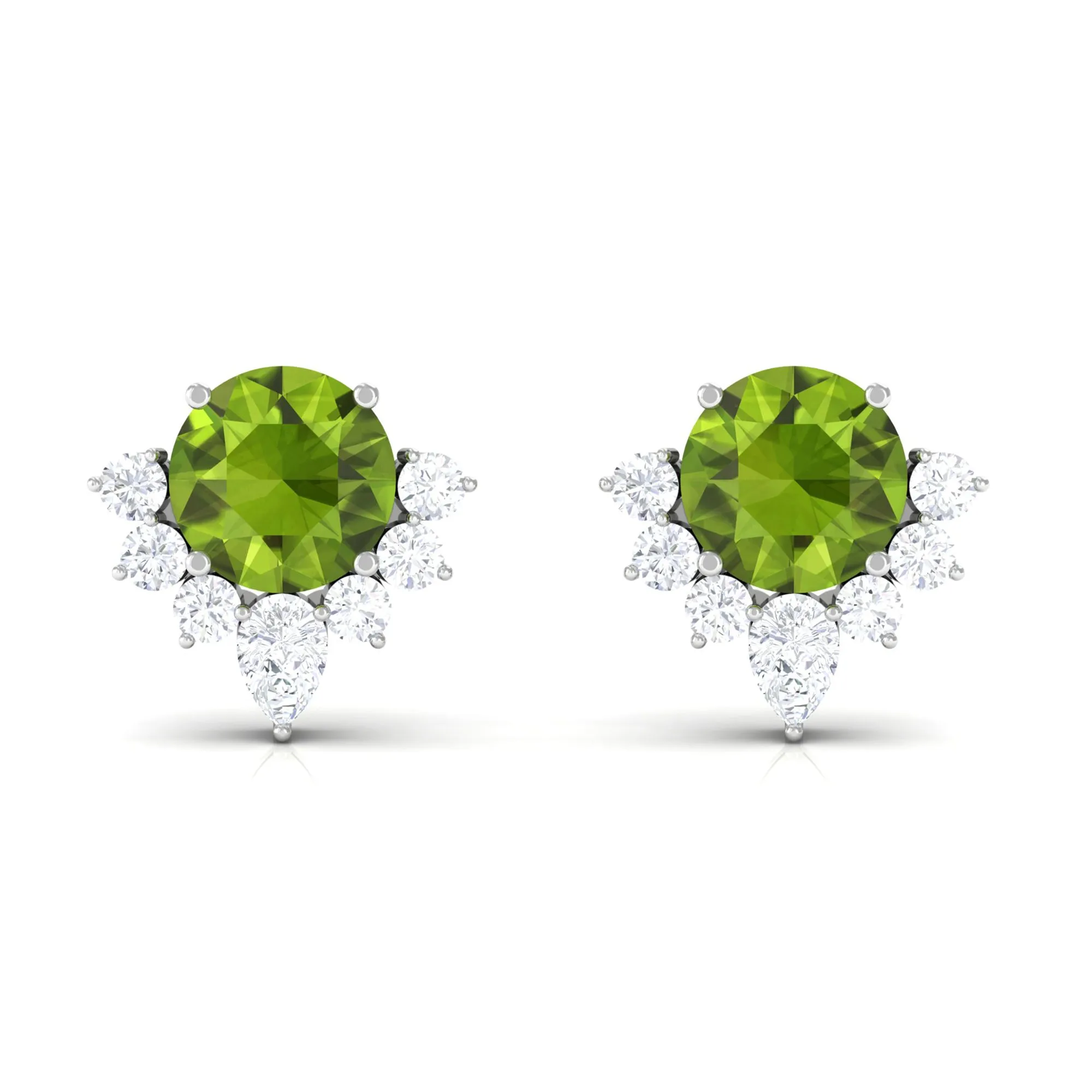 1.50 CT Peridot and Diamond Classic Stud Earrings with Half Halo