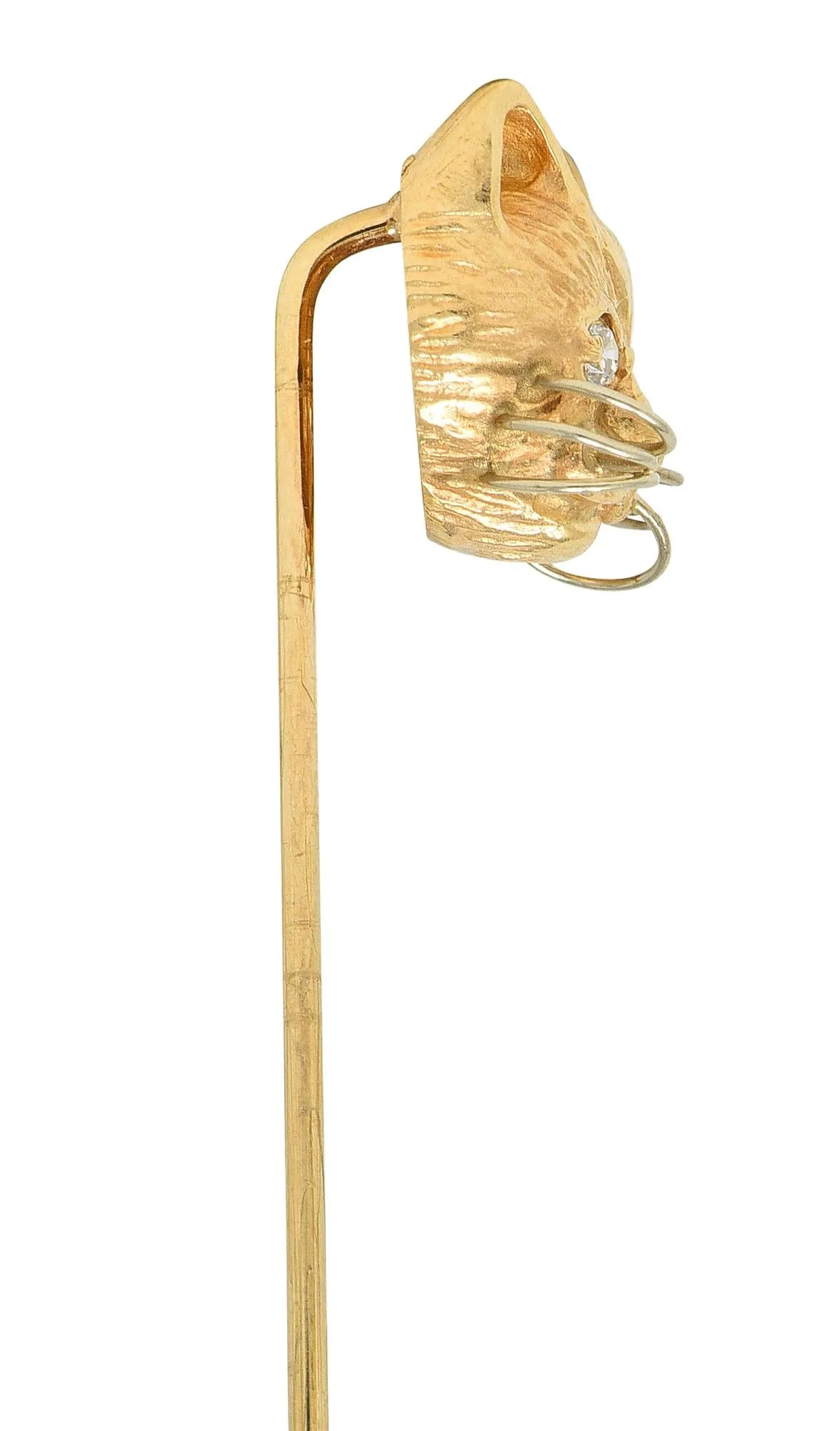 1960's Diamond 14 Karat Yellow Gold Vintage Cat Stickpin