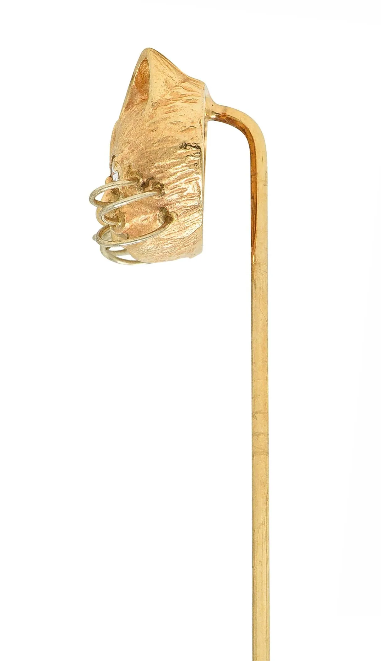 1960's Diamond 14 Karat Yellow Gold Vintage Cat Stickpin