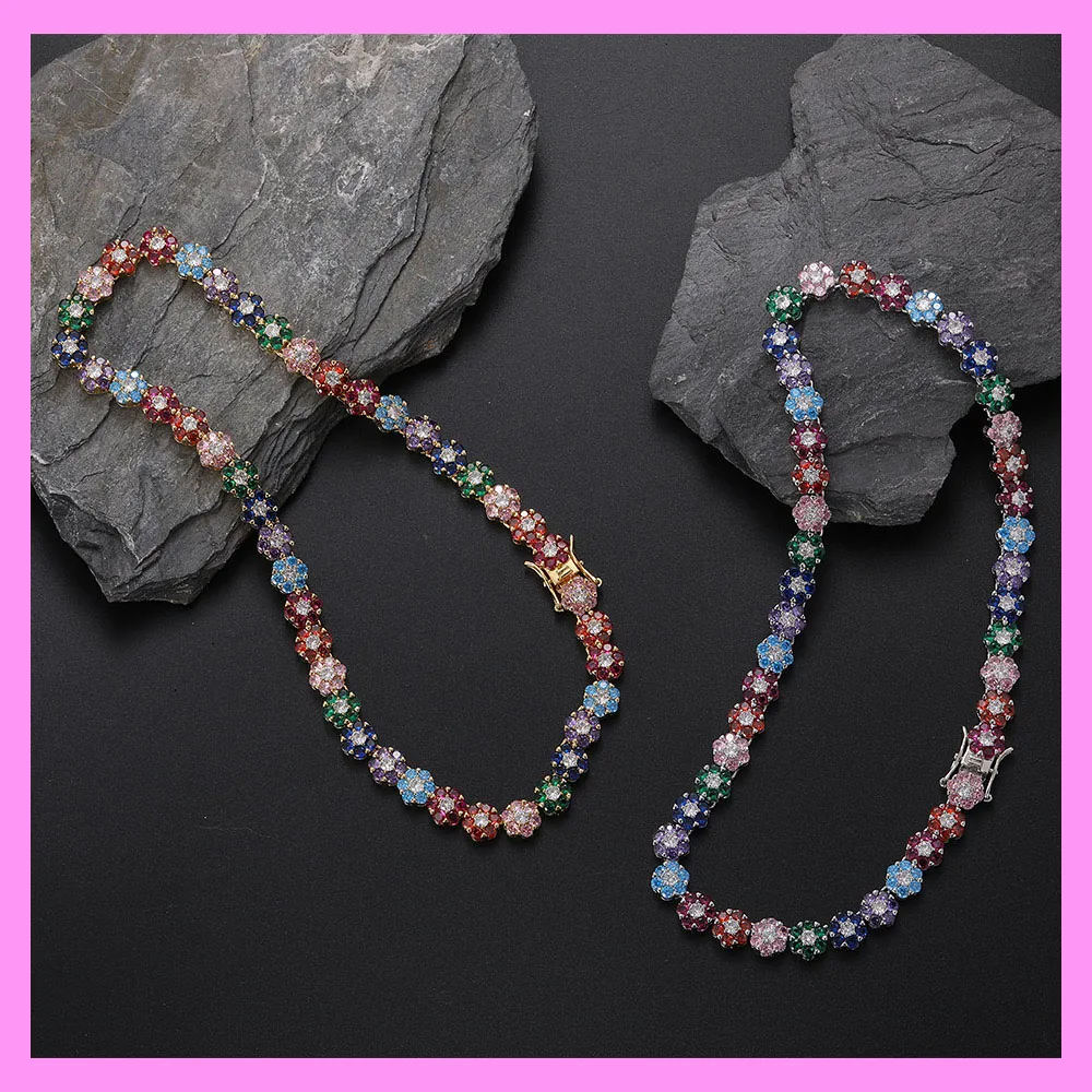 【3-52.10#】 Rainbow Flower Necklace for female fashion daily engagement wedding anniversary birthday present