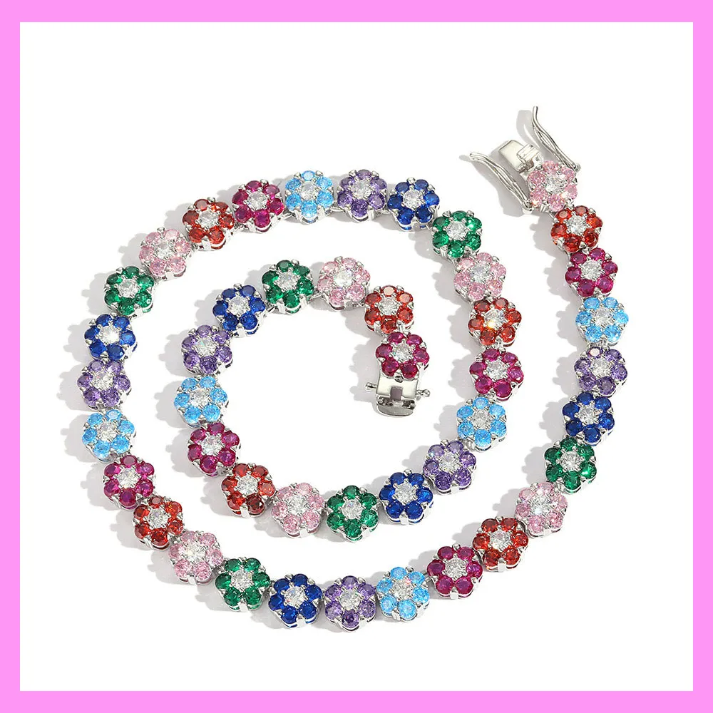 【3-52.10#】 Rainbow Flower Necklace for female fashion daily engagement wedding anniversary birthday present