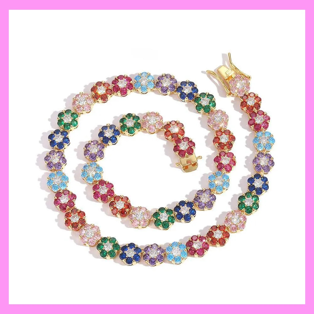 【3-52.10#】 Rainbow Flower Necklace for female fashion daily engagement wedding anniversary birthday present