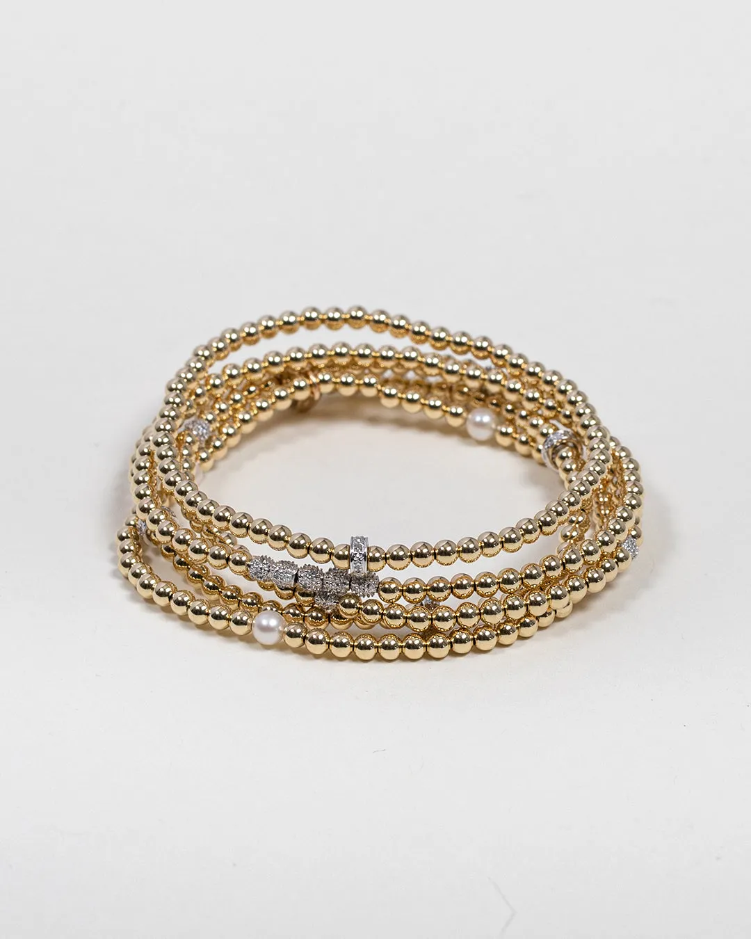 3mm Gold Bead Bracelet With Multi Diamond Beads