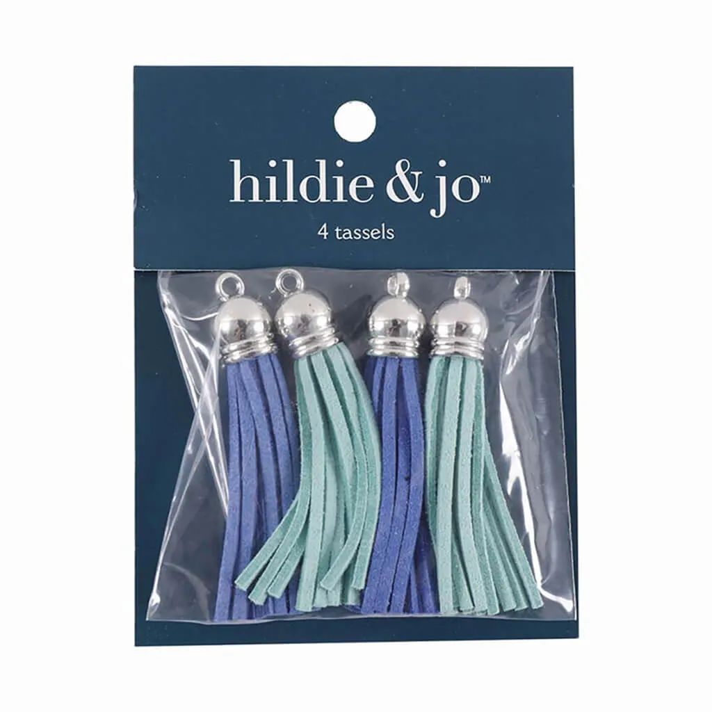 4 pk Suede Tassel Pendants - Blue & Green