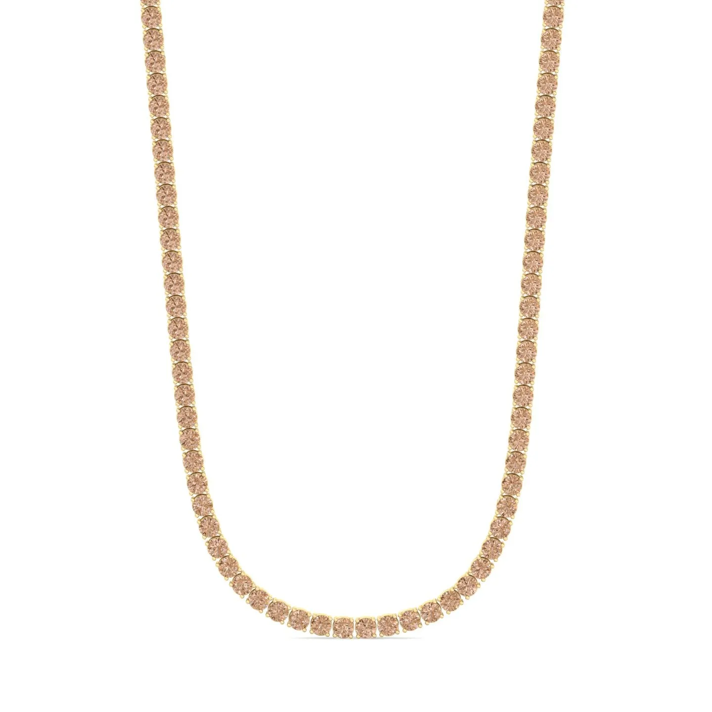 4 Prong Champagne Diamond Tennis Necklace 18K Solid Gold