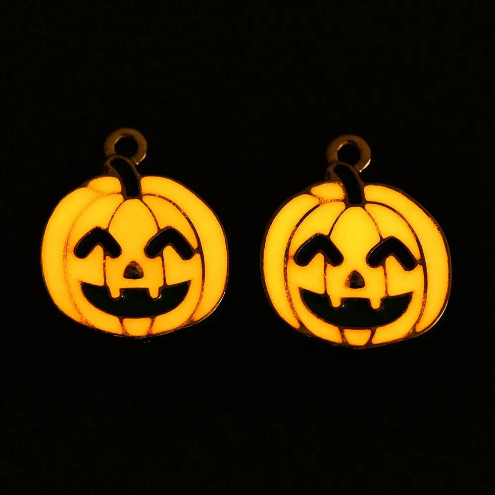 4 Smiling Pumpkin Enamel Charms - Glow in the Dark - Choose Your Tone!