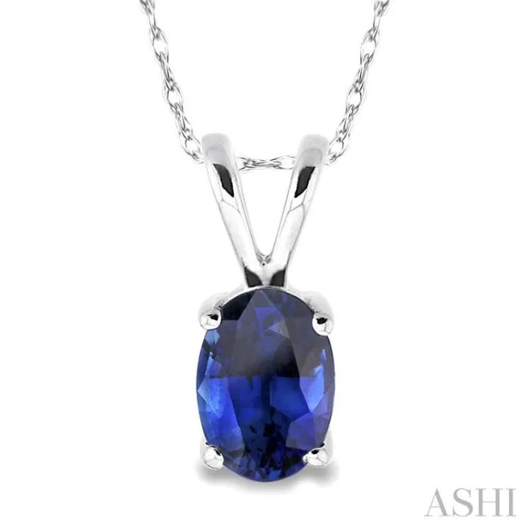 6x4MM Oval Cut Sapphire Pendant in 14K White Gold with Chain