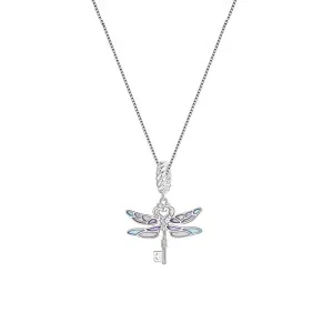 925 Sterling Silver Dainty Colorful Enamel Dragonfly Key Pendant Necklace for Women Birthday Gift Fine Jewelry