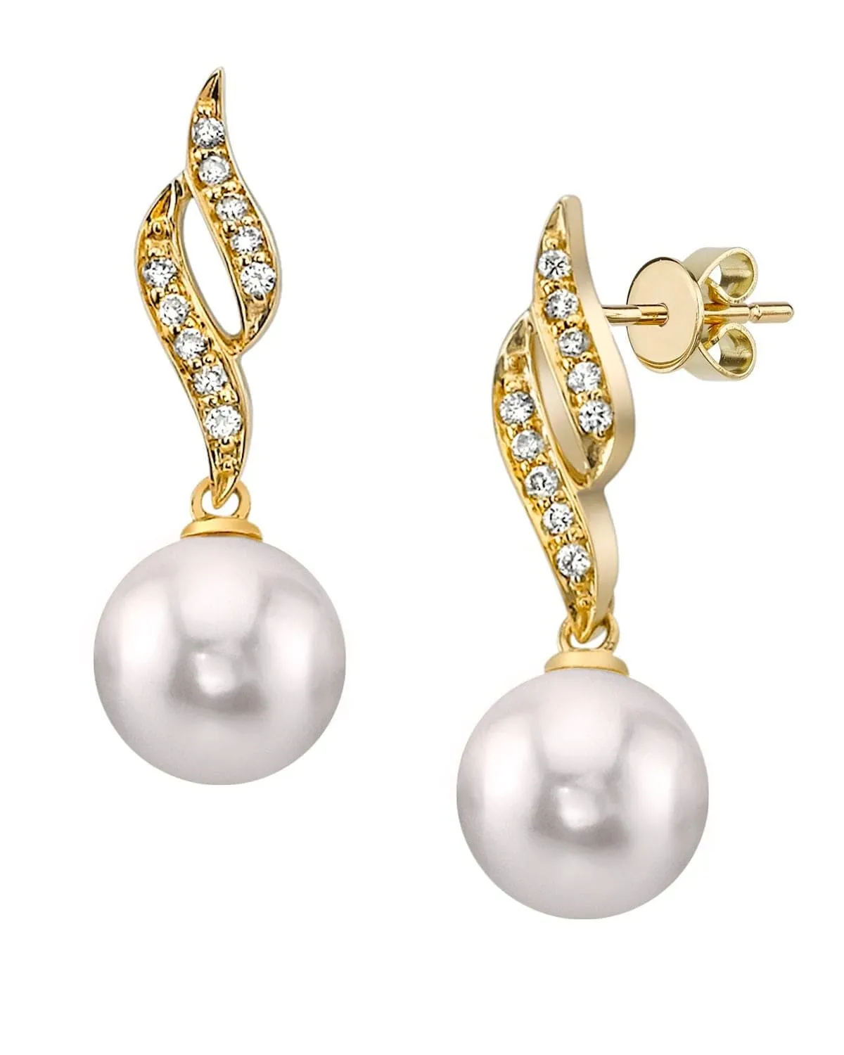 Akoya Pearl & Diamond Flame Earrings - Choose Your Pearl Color