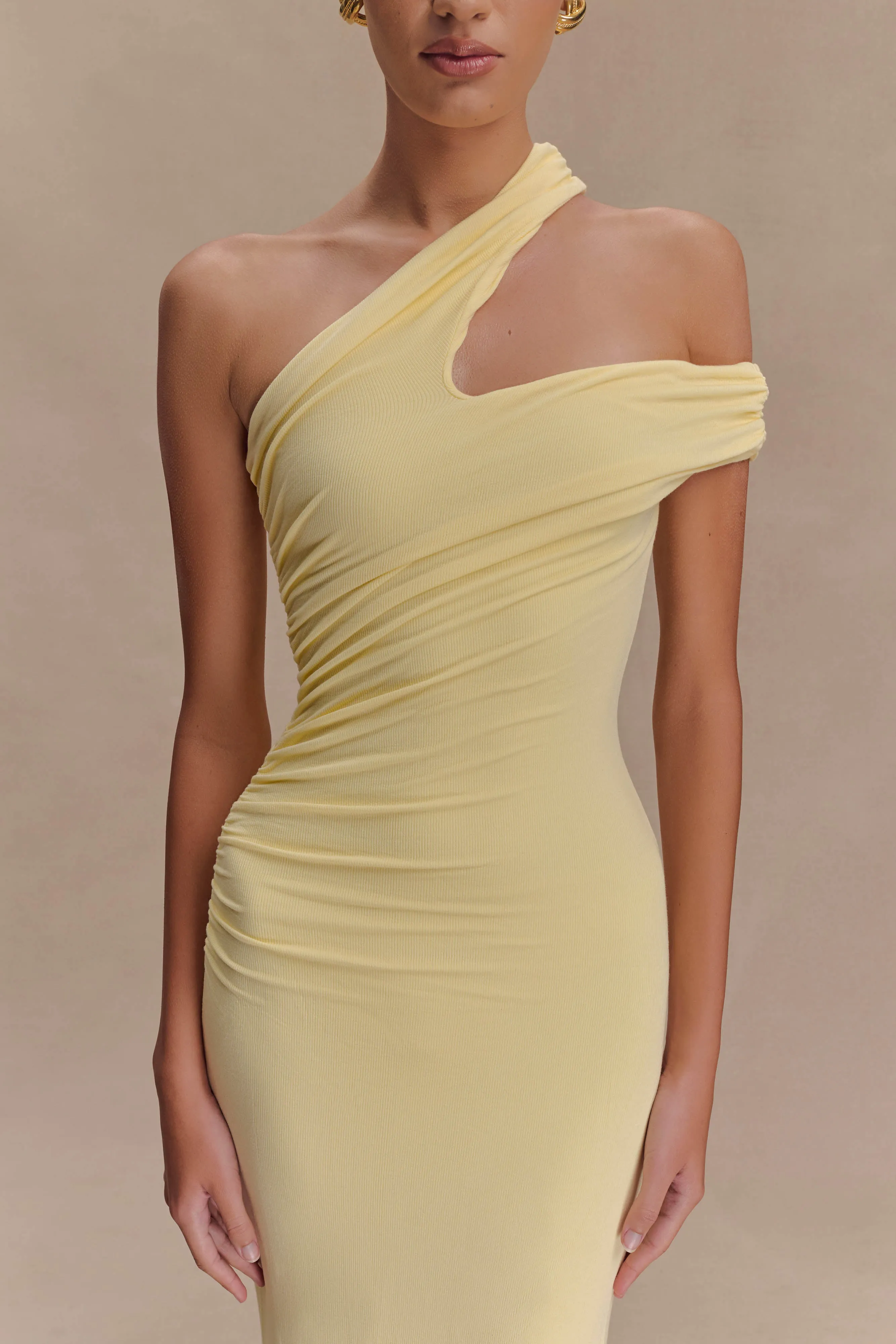 Anastasia One Shoulder Modal Midi Dress - Pale Lemon