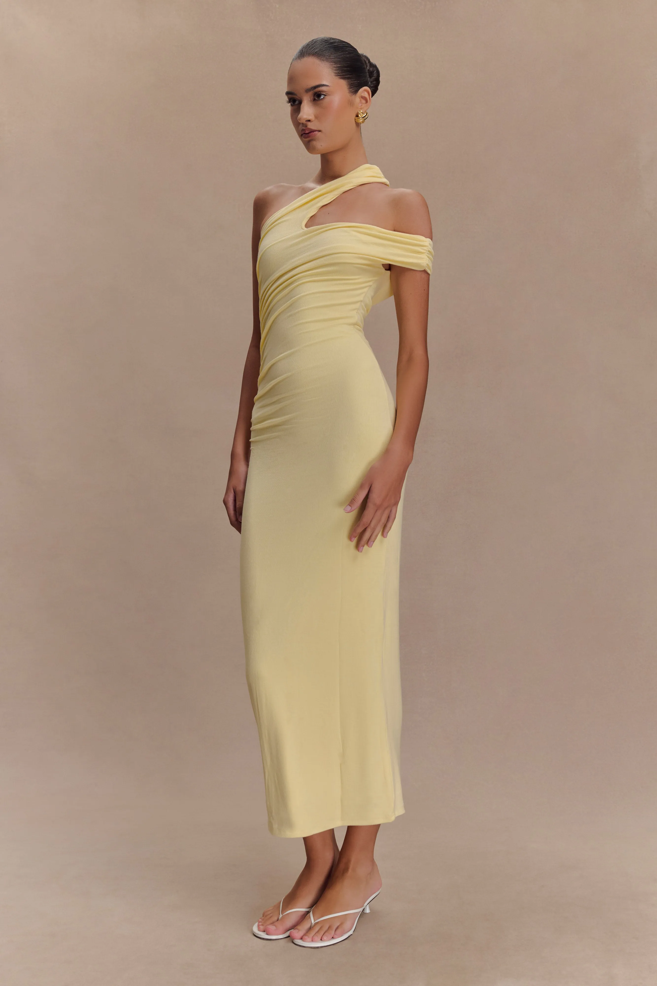 Anastasia One Shoulder Modal Midi Dress - Pale Lemon