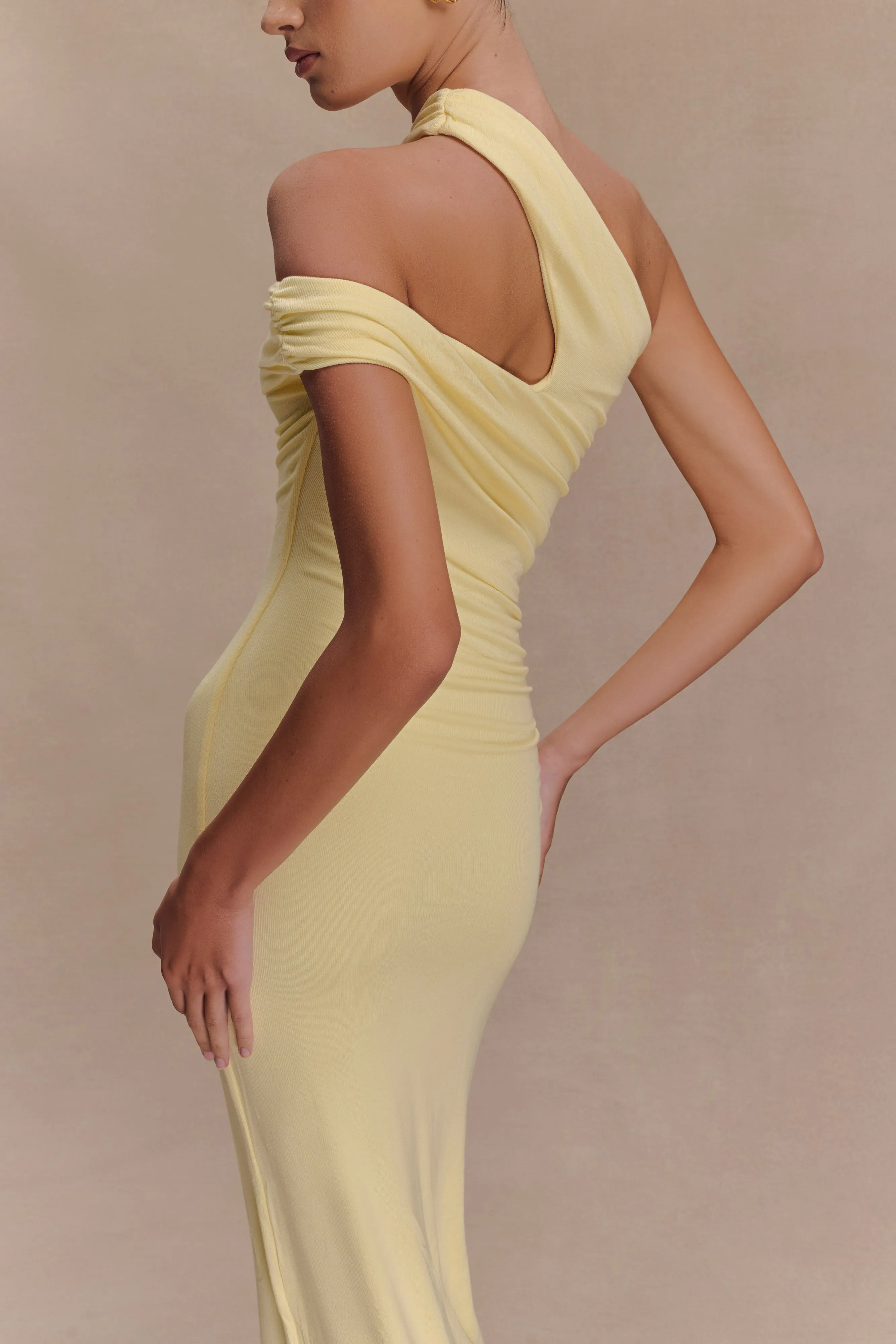 Anastasia One Shoulder Modal Midi Dress - Pale Lemon