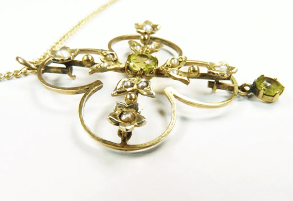 Antique Hallmarked Gold Peridot Pendant With 9ct Gold Chain August Birthday