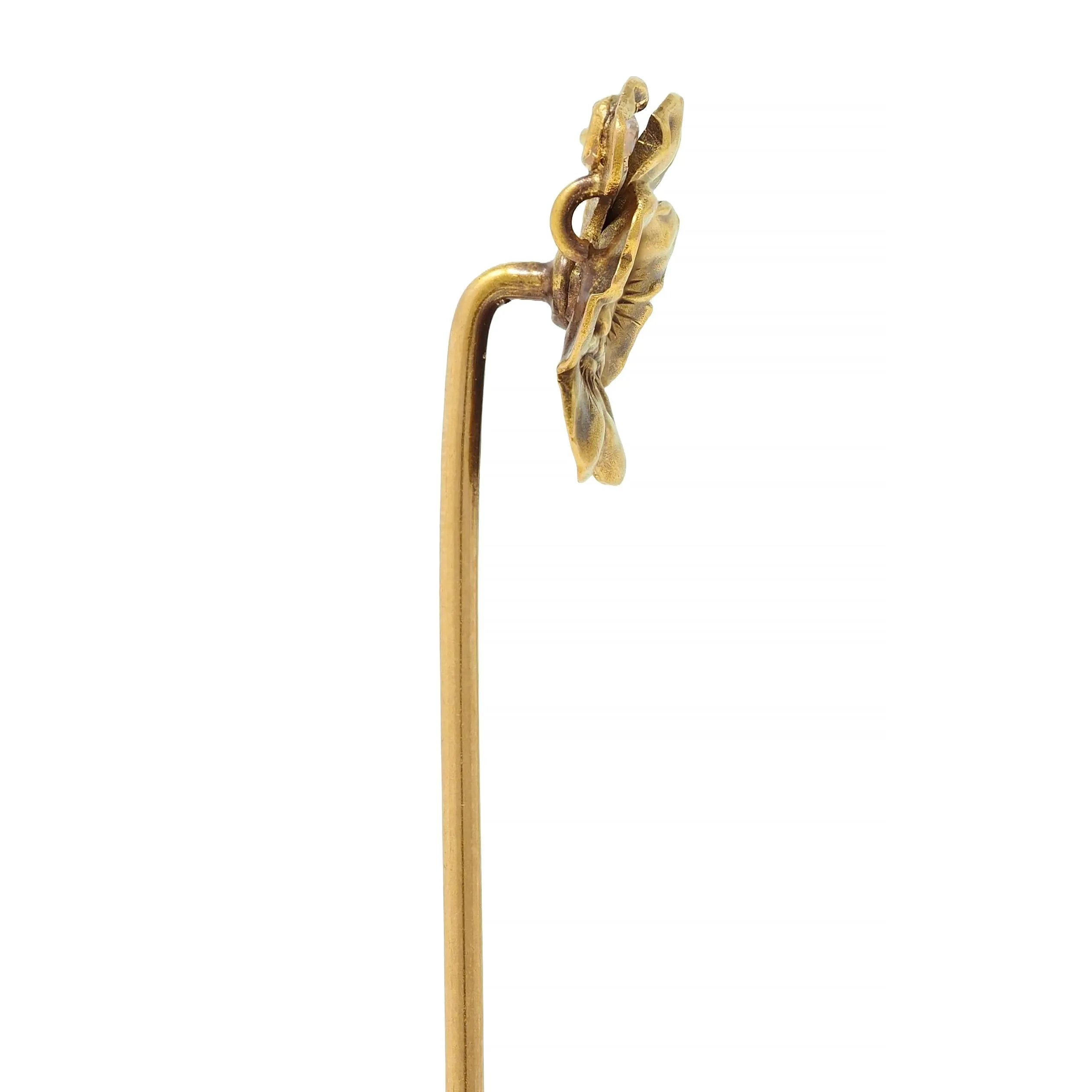 Art Nouveau Diamond 14 Karat Yellow Gold Antique Pansy Face Stickpin