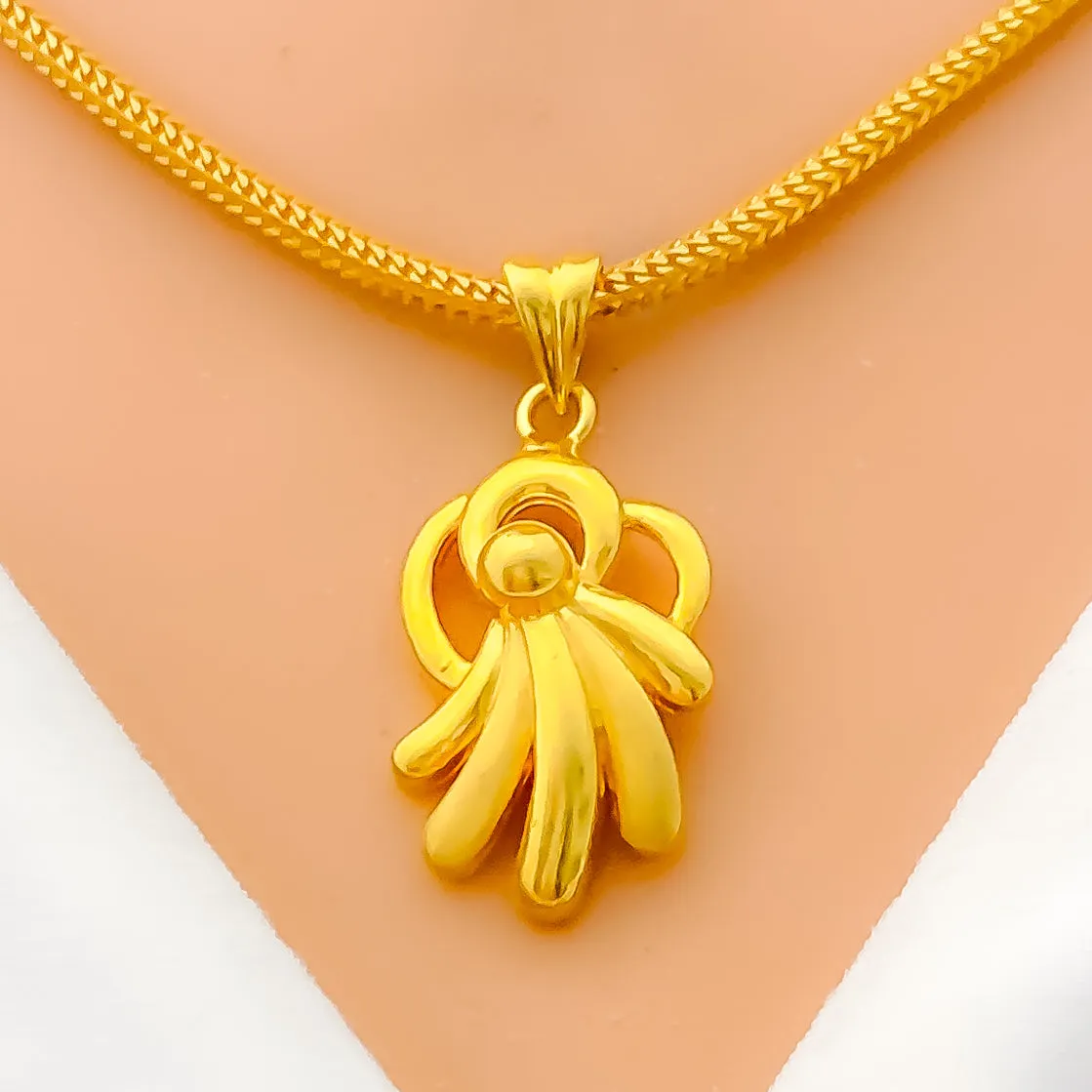 Asymmetrical Smooth Finish 22k Gold Floral Pendant