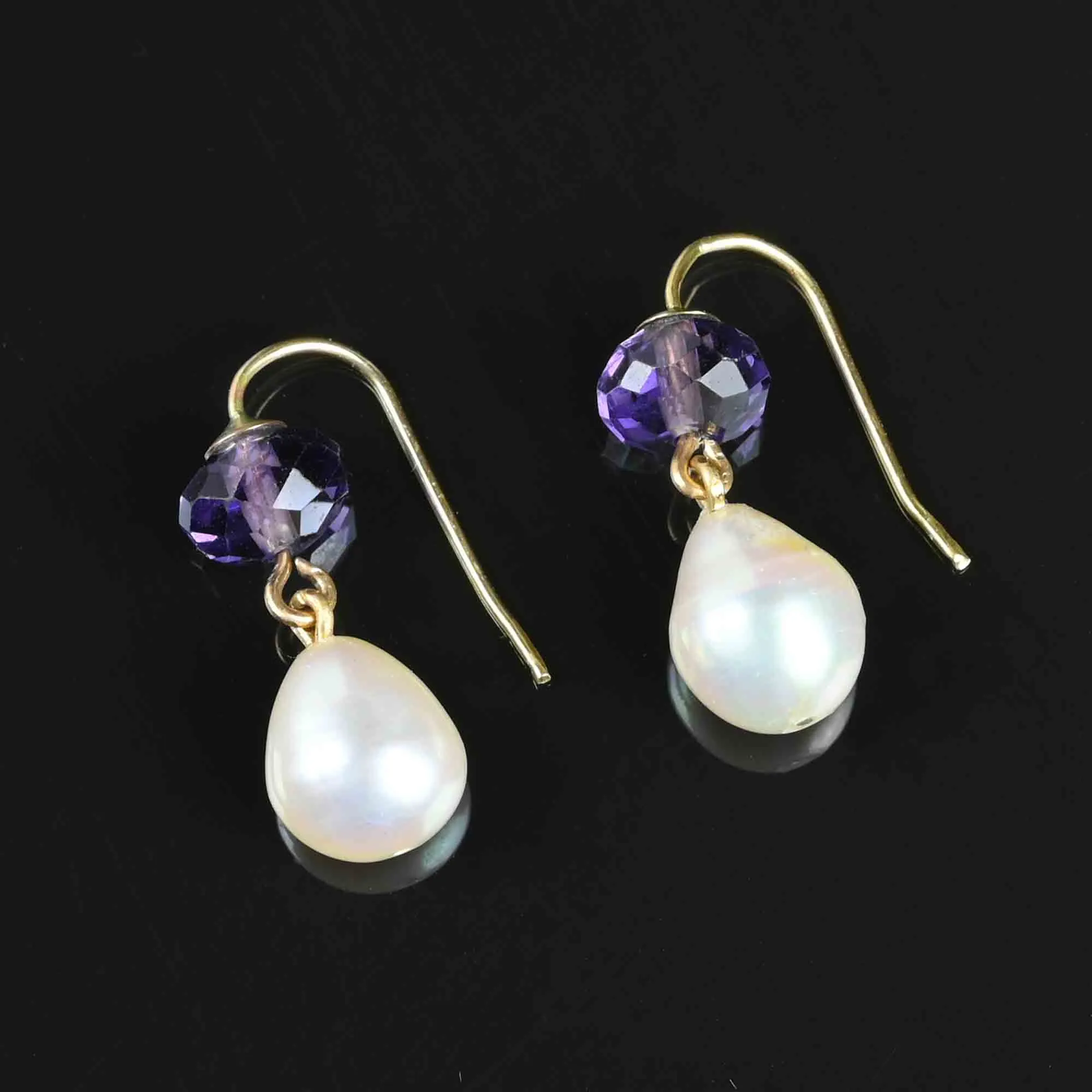 Baroque Pearl Faceted Amethyst Drop Earrings in Gold