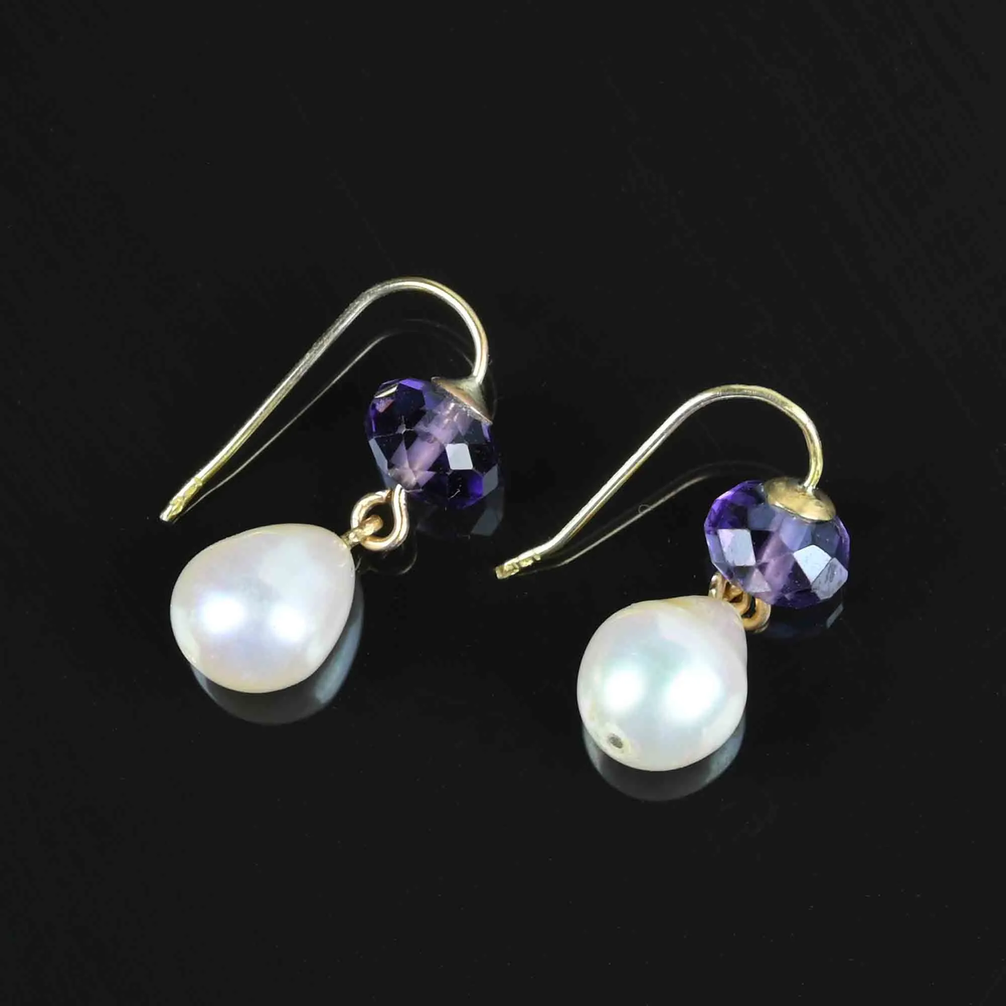 Baroque Pearl Faceted Amethyst Drop Earrings in Gold