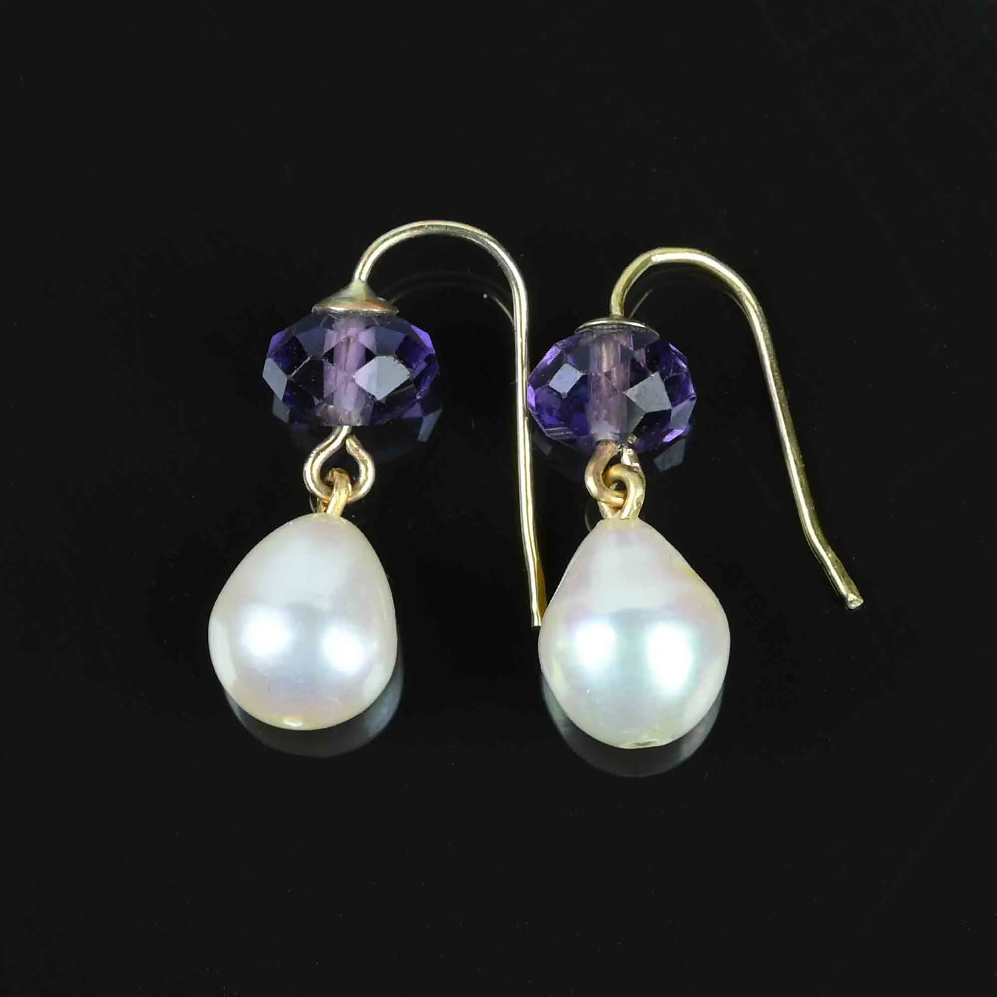 Baroque Pearl Faceted Amethyst Drop Earrings in Gold