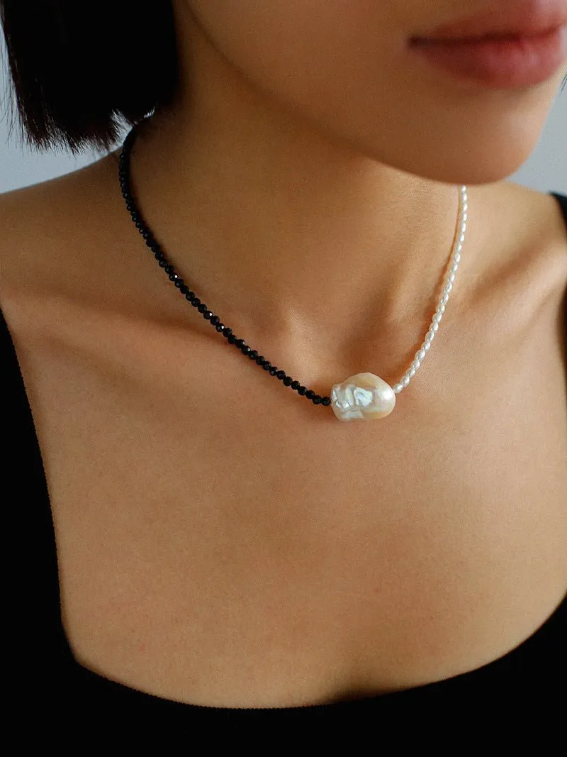 Baroque Pearl Stitching Black Spinel Freshwater Pearl Necklace