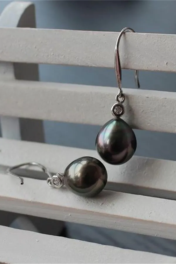 Beautiful Waterdrop Tahitian Pearl Earrings with S925 Silver Posts P18