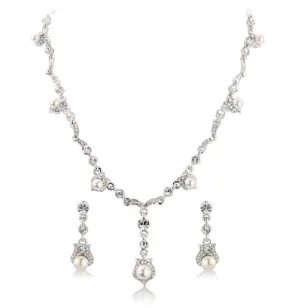 Becky Crystal and Pearl Necklace and Earrings Set