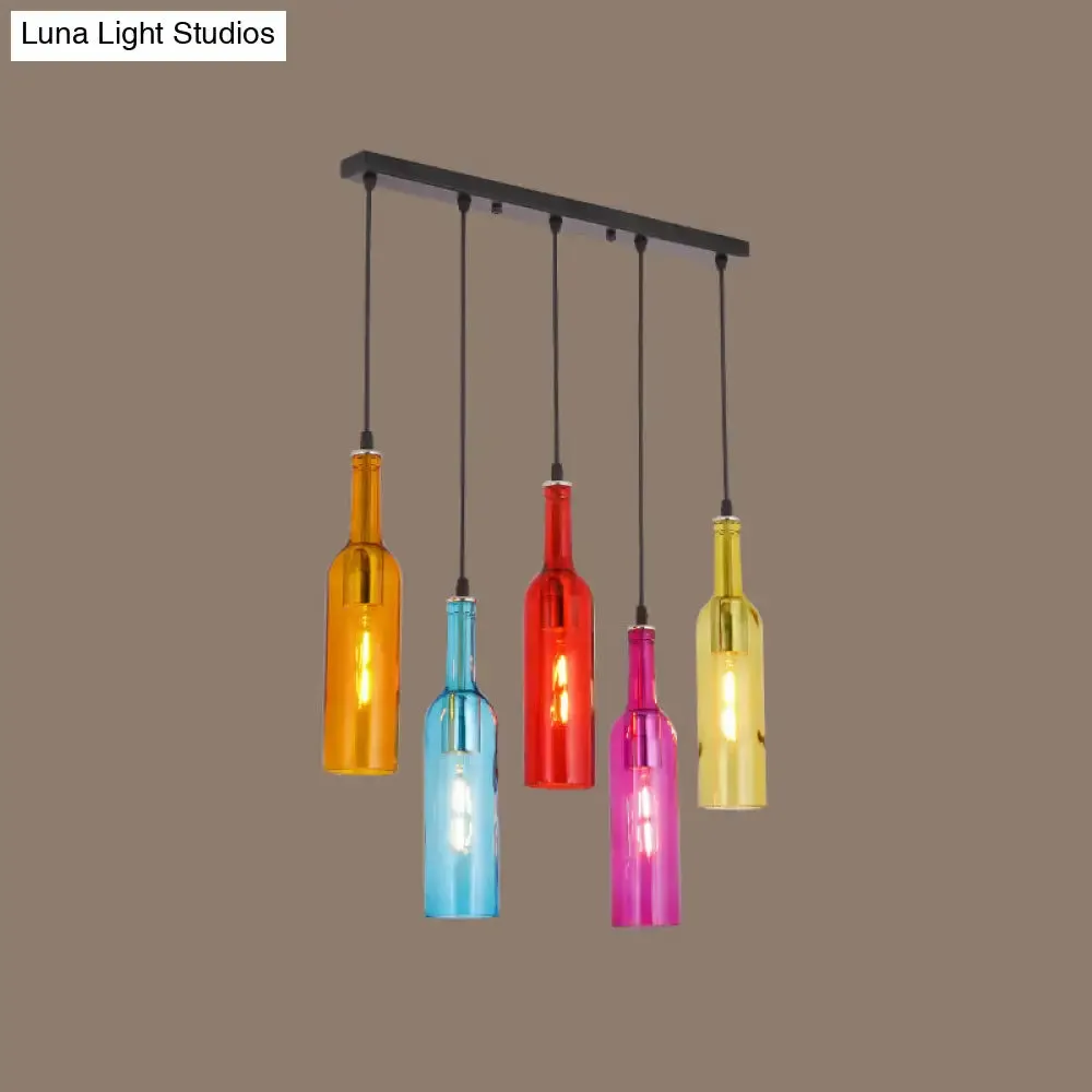 Beer Bottles Ceiling Lamp: Colorful Art Decor 5 Bulbs Suspension Light Fixture - Red Glass