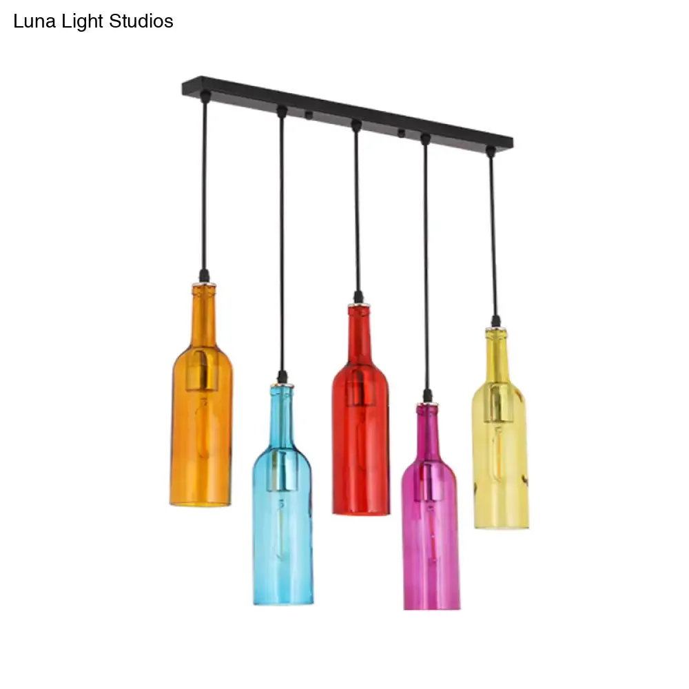 Beer Bottles Ceiling Lamp: Colorful Art Decor 5 Bulbs Suspension Light Fixture - Red Glass